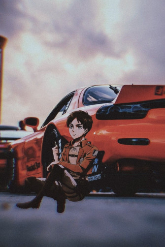 Anime girl posing with a sports car on Craiyon