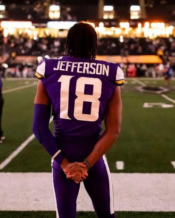 Justin Jefferson of the Minnesota Vikings celebrates after a