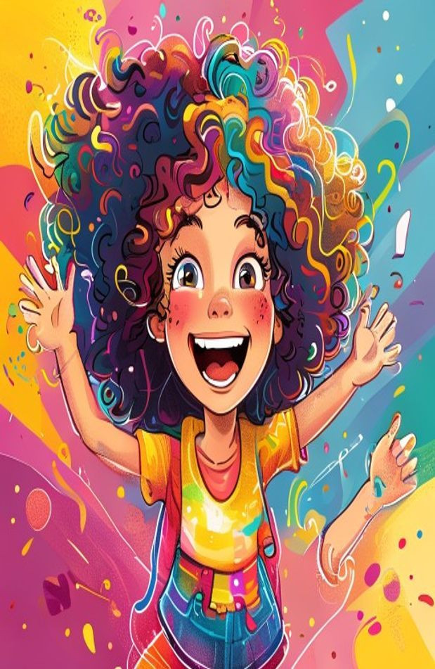 Curly Girl Cartoon AI Wallpaper