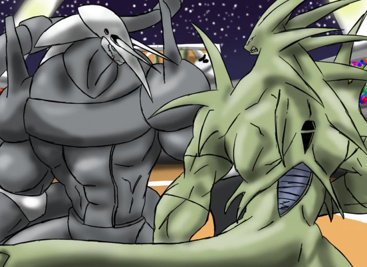 Aggron VS Tyranitar by SpottedAlienMonster 900x654.