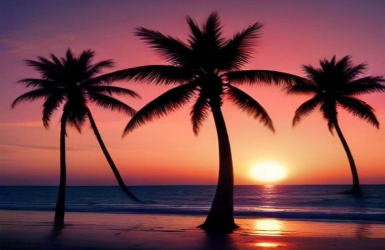 Palm Tree Sunset AI Wallpaper