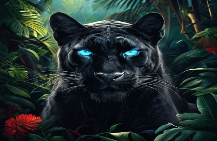 Black Panther Blue Eyes AI Wallpaper