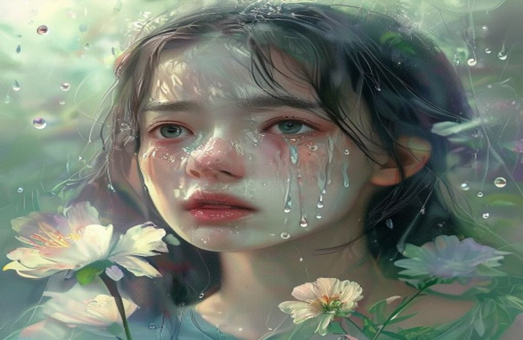 Girl Crying AI Wallpaper