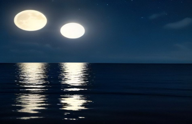 Moon Over Ocean AI Wallpaper