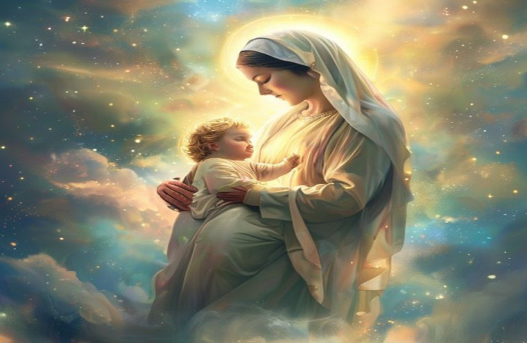 Mother Mary With Baby Jesus AI Wallpaper