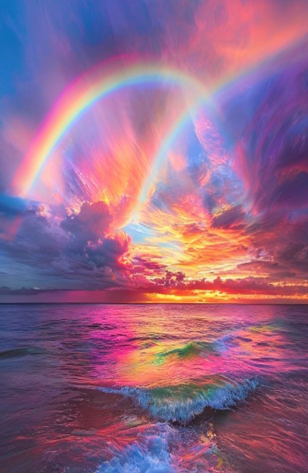 Sunset Ocean Rainbow AI Wallpaper
