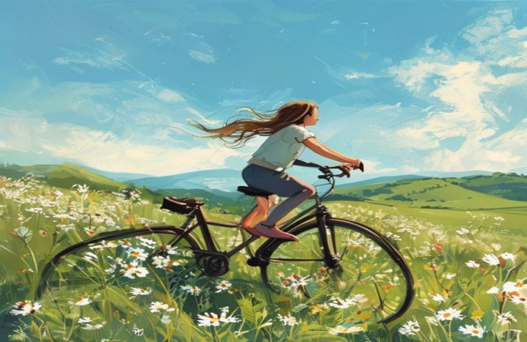 Girl And Bike AI Wallpaper
