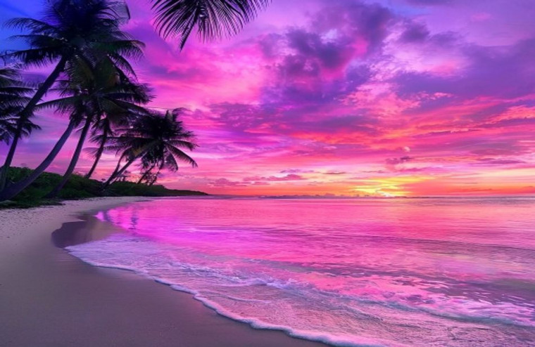 Pink Beach Sunset AI Wallpaper