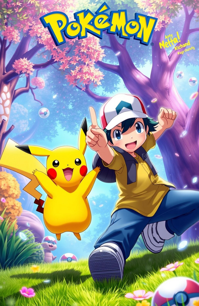 Pikachu And Ash AI Wallpaper