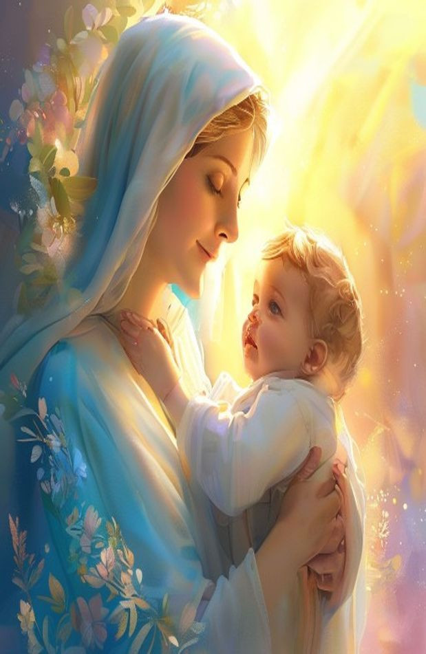 Mother Mary With Baby Jesus AI Wallpaper