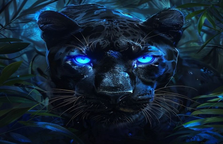 Black Panther Blue Eyes AI Wallpaper