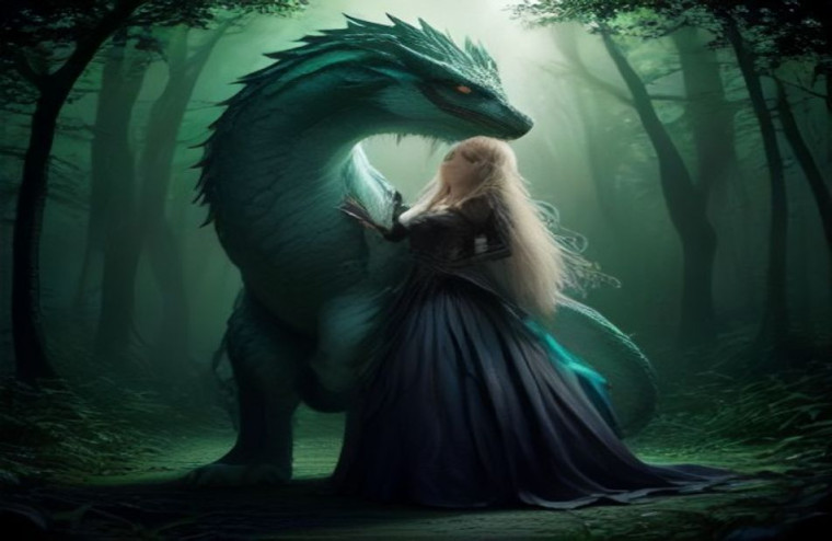 Woman And Dragon AI Wallpaper