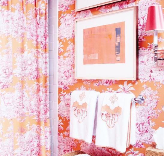 Free download orange pink toile wallpaper vintage faux bamboo chair