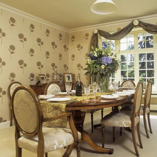 Free download Open plan dining room with wallpaper feature wall in grey