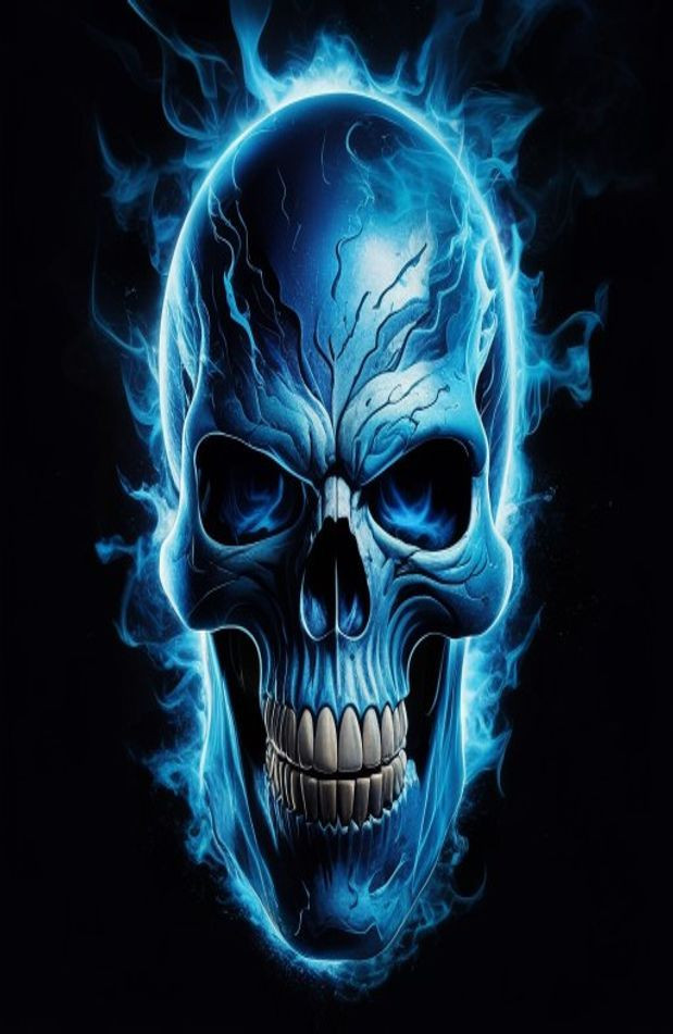 Blue Fire Skull AI Wallpaper