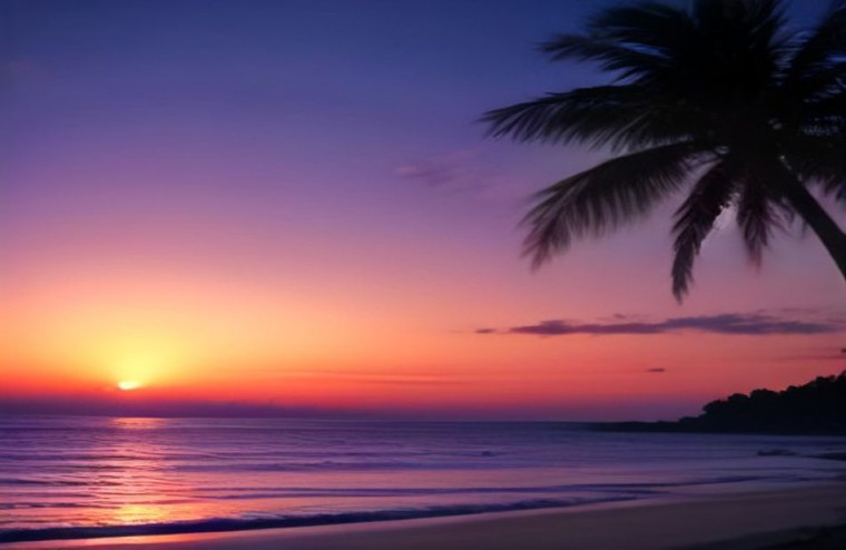 Tropical Island Sunset AI Wallpaper