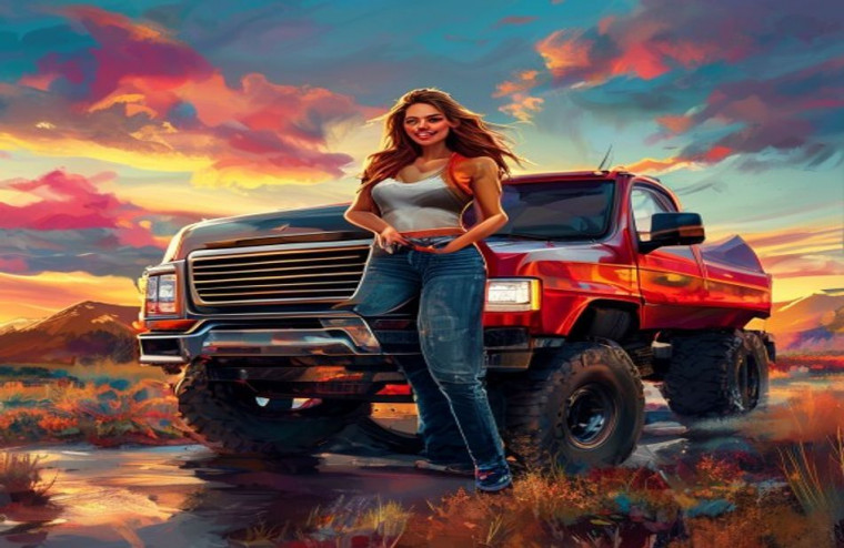 Girls And Trucks AI Wallpaper