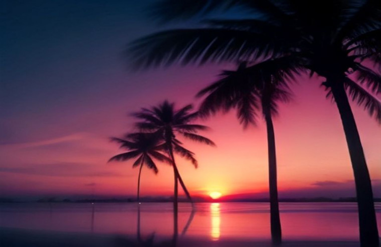 Palm Tree Sunset AI Wallpaper