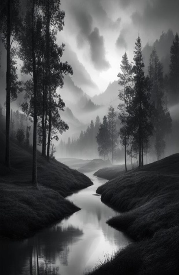 Black And White Nature AI Wallpaper