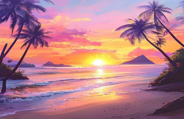 Beach Sunrise AI Wallpaper