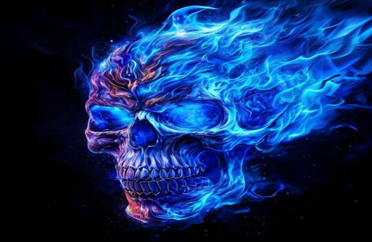 Blue Fire Skull AI Wallpaper