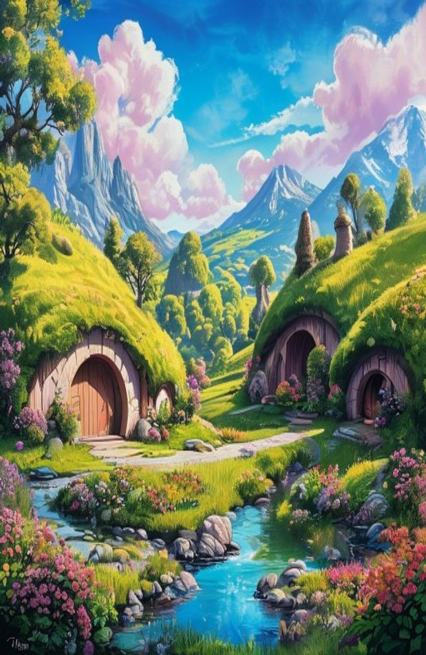 The Hobbit Shire AI Wallpaper