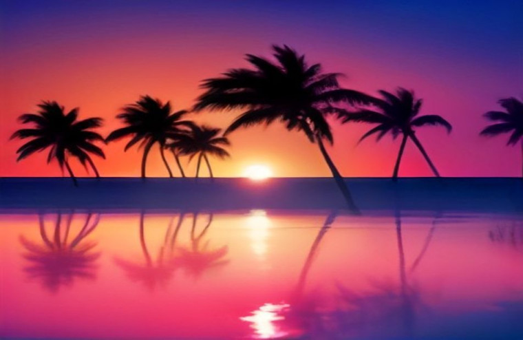 Palm Tree Sunset AI Wallpaper