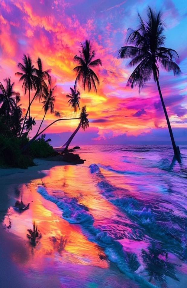 Tropical Island Sunset AI Wallpaper