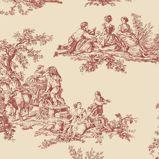 Free download Toile Faux Tapestry Green Blue Red Pink on Cream by The