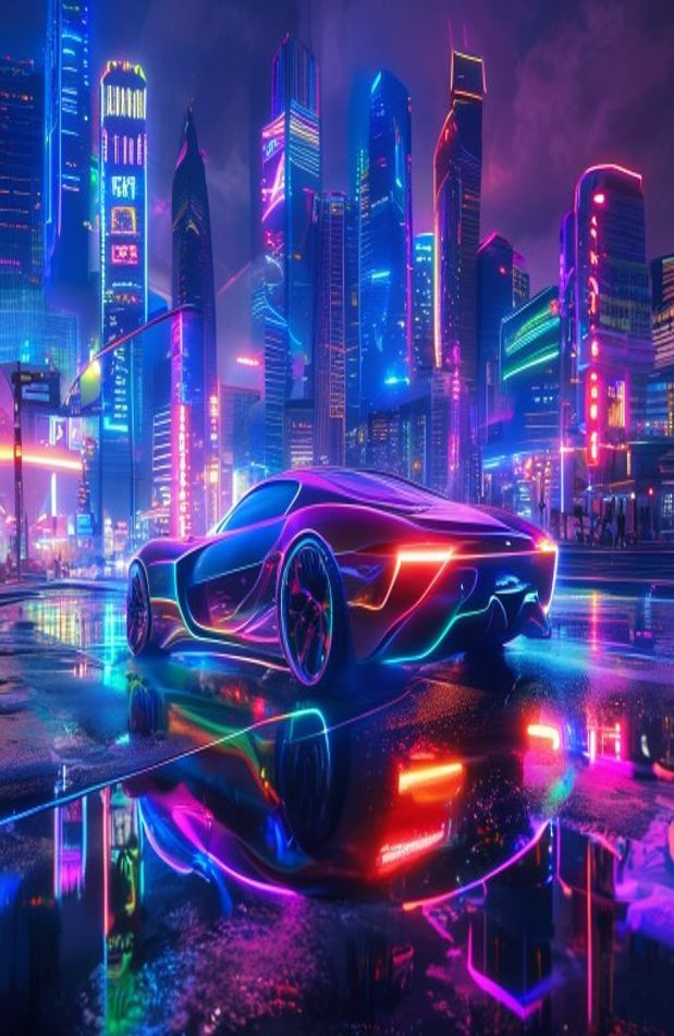 Neon Car AI Wallpaper
