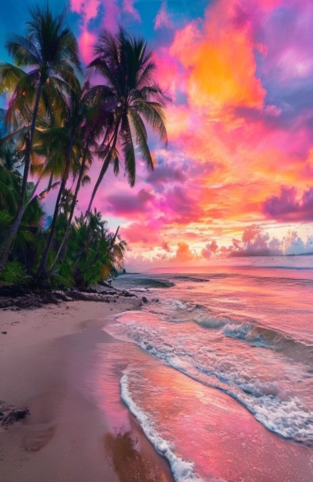 Tropical Island Sunset AI Wallpaper