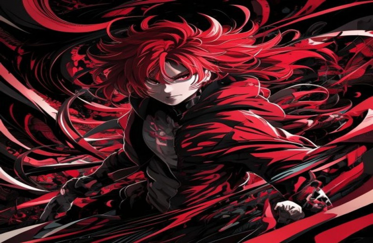 Red And Black Anime AI Wallpaper