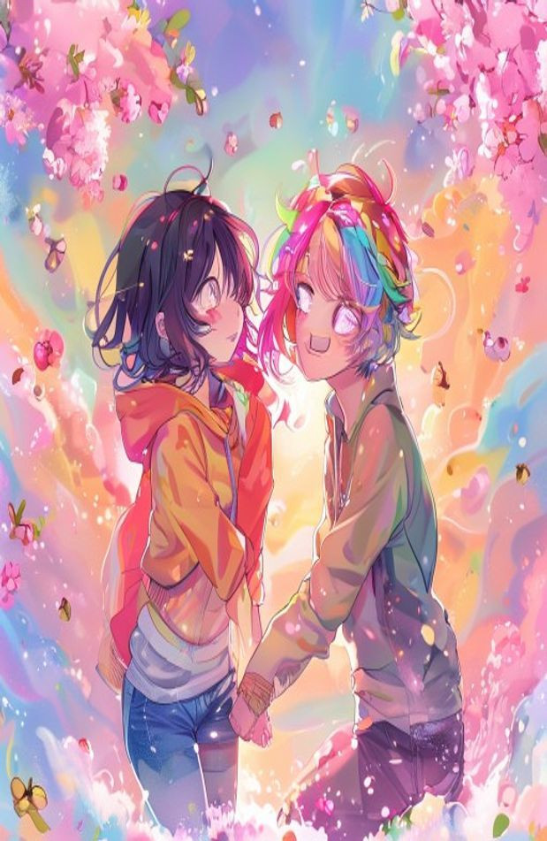 Cute Anime Couple AI Wallpaper