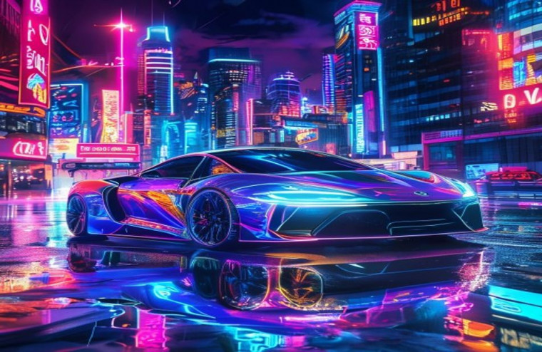 Neon Car AI Wallpaper