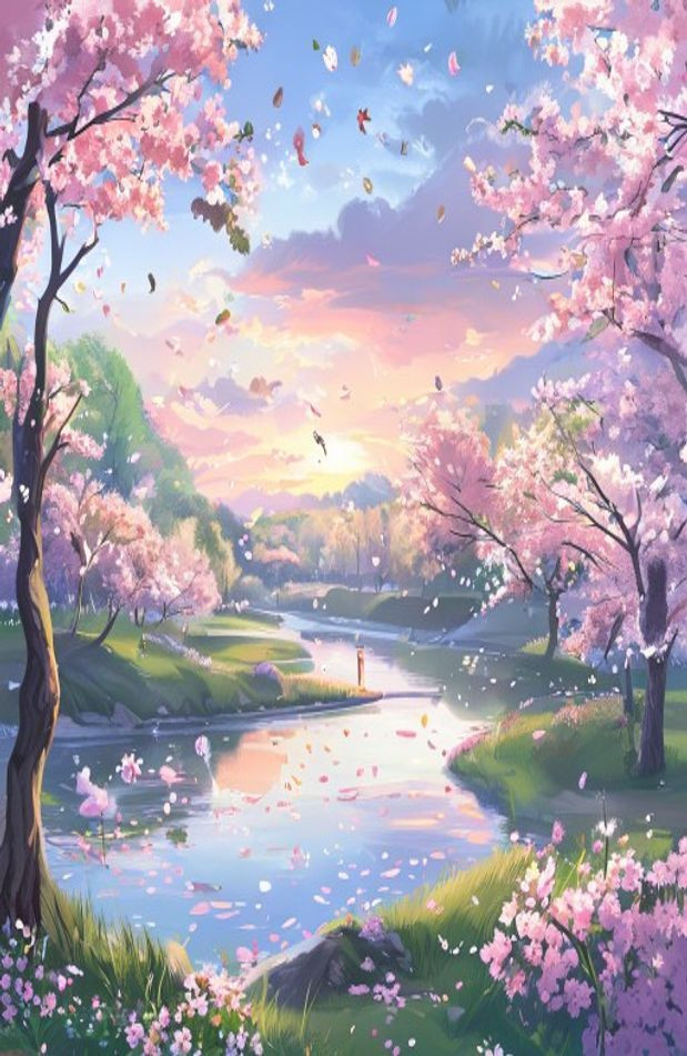 Anime Cherry Blossom AI Wallpaper