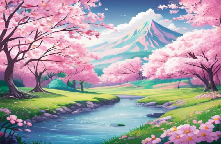 Anime Cherry Blossom AI Wallpaper
