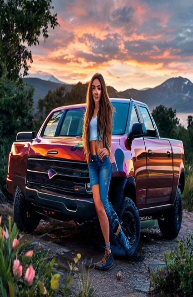 Girls And Trucks AI Wallpaper
