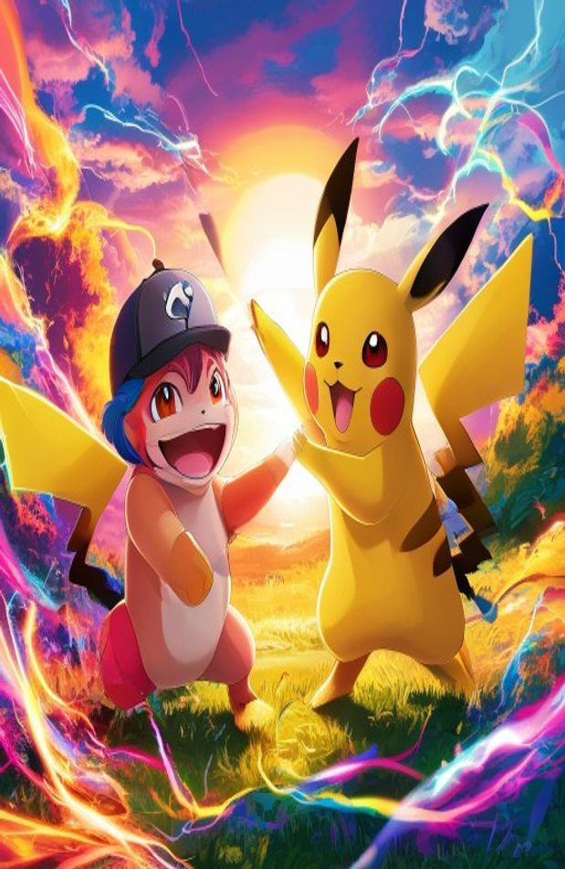 Pikachu And Ash AI Wallpaper