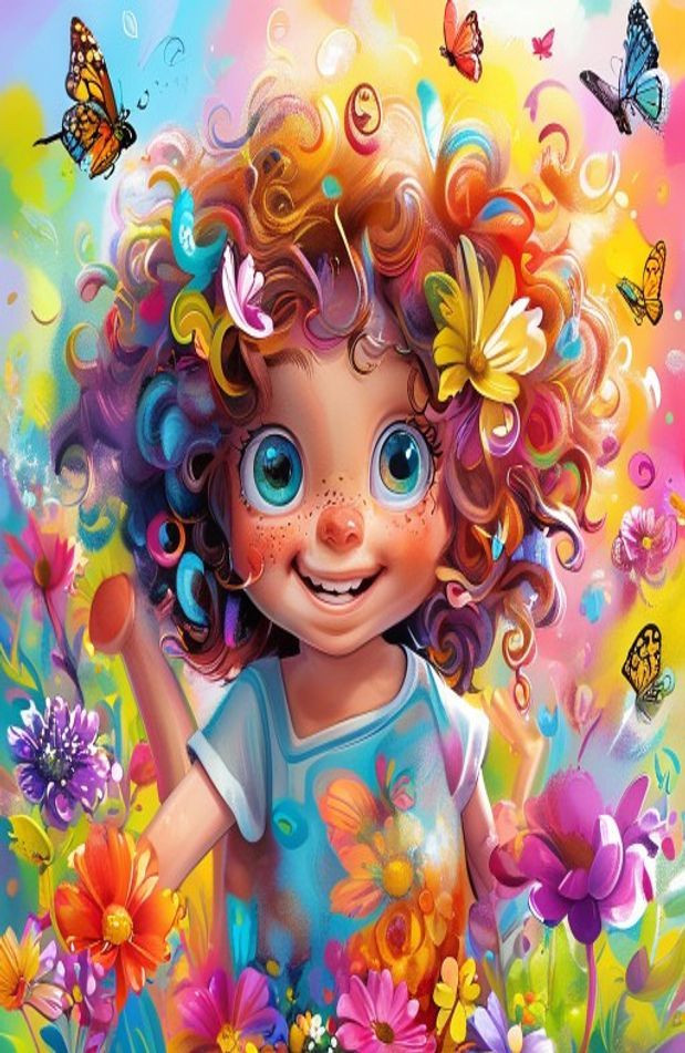 Curly Girl Cartoon AI Wallpaper