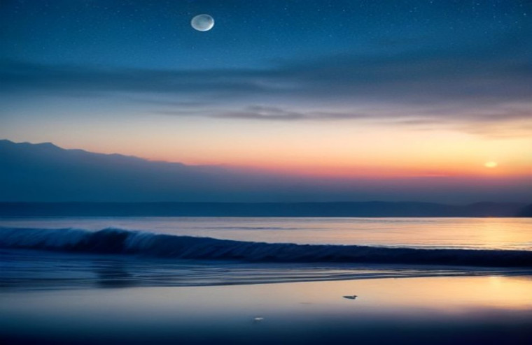 Moon Over Ocean AI Wallpaper