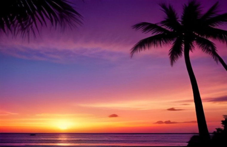 Tropical Island Sunset AI Wallpaper