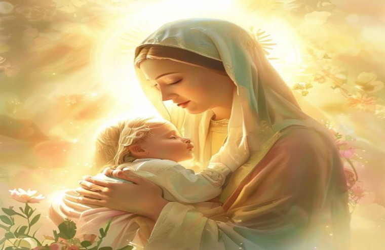 Mother Mary With Baby Jesus AI Wallpaper