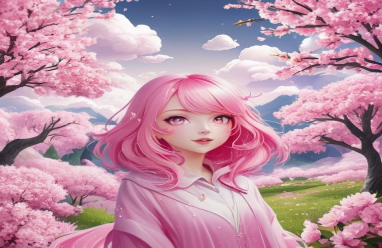 Pink Anime AI Wallpaper