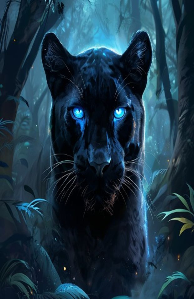 Black Panther Blue Eyes AI Wallpaper
