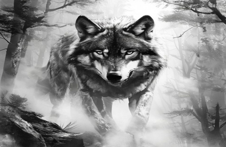 Black And White Wolf AI Wallpaper