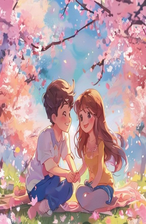 Cute Anime Couple AI Wallpaper