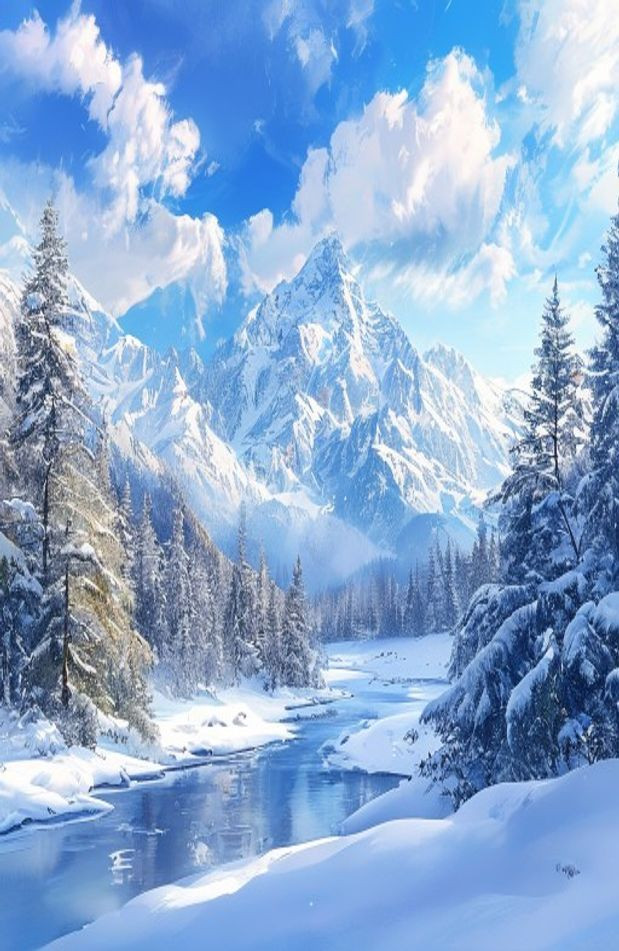 Winter Mountain AI Wallpaper