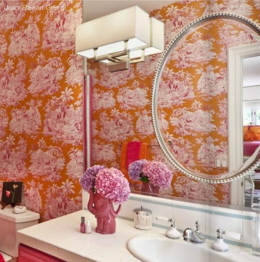 Free download orange pink toile wallpaper vintage faux bamboo chair