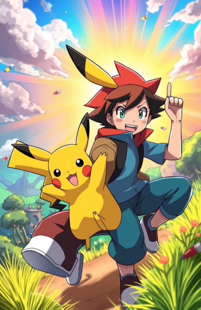 Pikachu And Ash AI Wallpaper