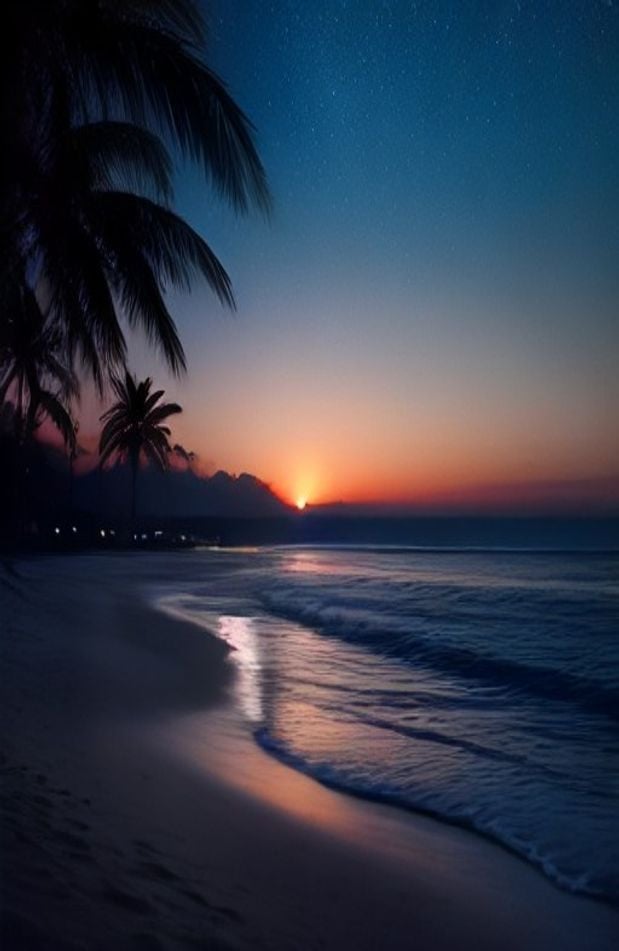 Beach Night HD AI Wallpaper